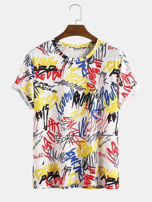 T-Shirt Printed With All Over Random Signatures And Words In Multi colour