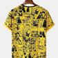 Conversational Printed T-Shirt With Cartoons In Yellow Colour