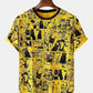 Conversational Printed T-Shirt With Cartoons In Yellow Colour