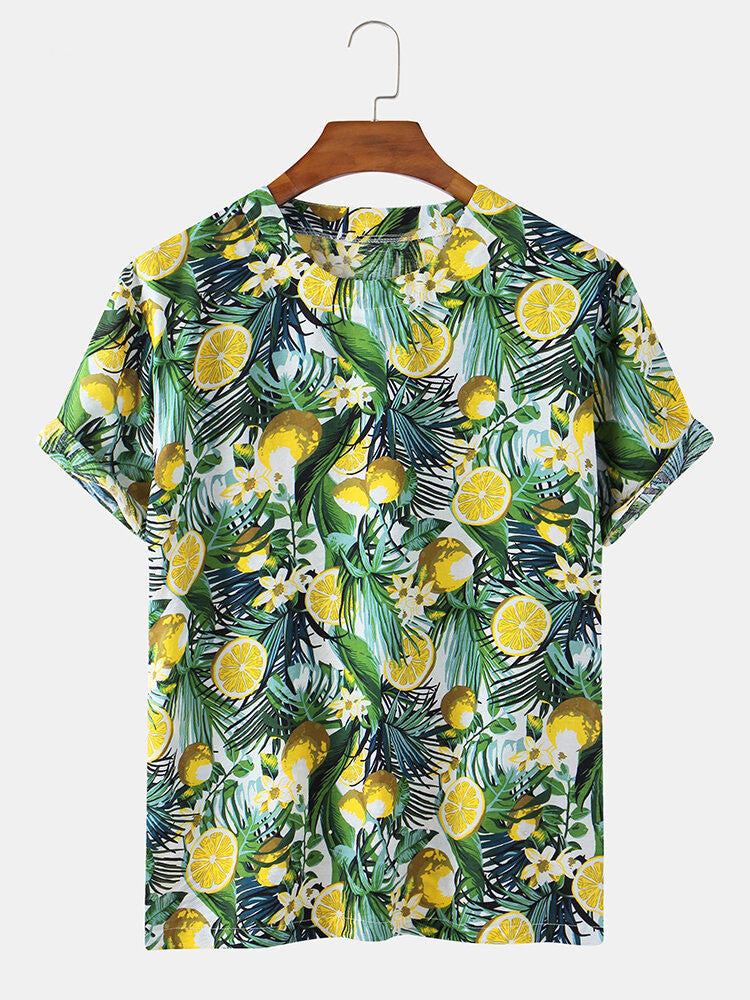 Lemon And Leaves Printed T-Shirt In Modern Design