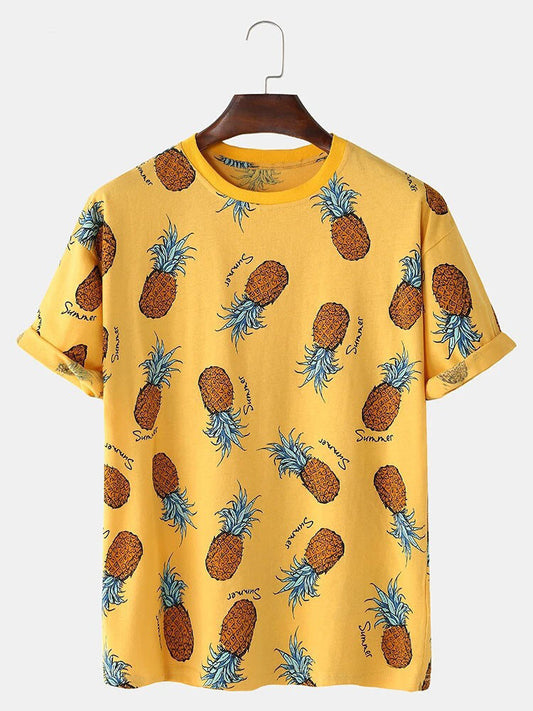 Pineapple Printed T-Shirt With Short Sleeves In Stylish Design