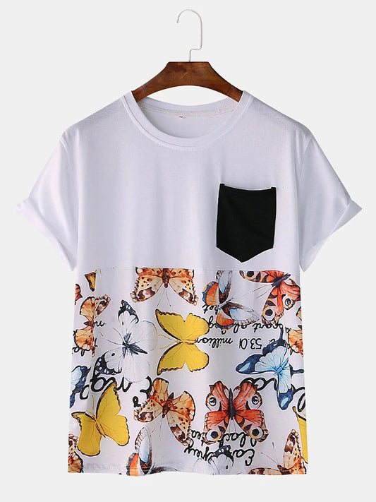 Butterfly Vibrant Printed T-Shirt With Short Sleeves