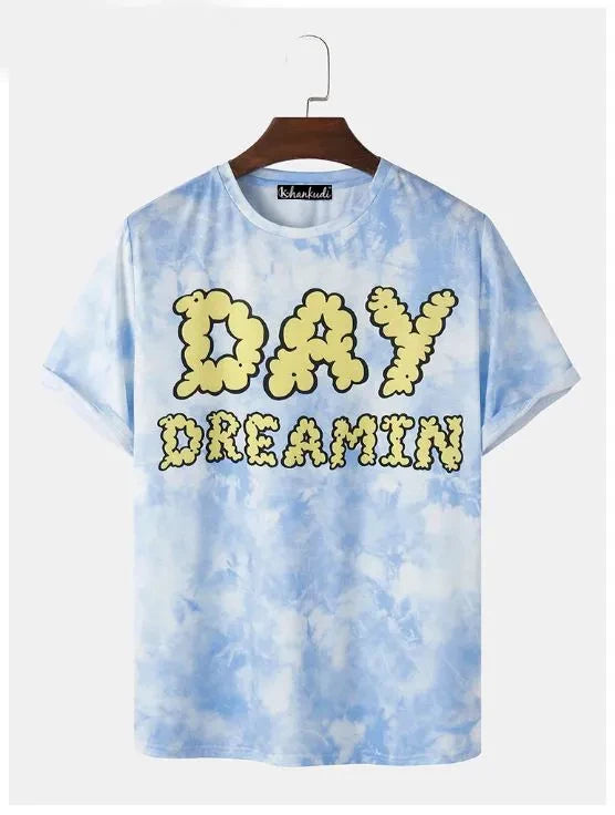 Sky Colour Printed T-Shirt With Half Sleeves