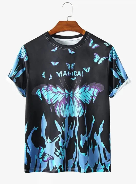 Butterfly Vibrant Printed T-Shirt With Short Sleeves